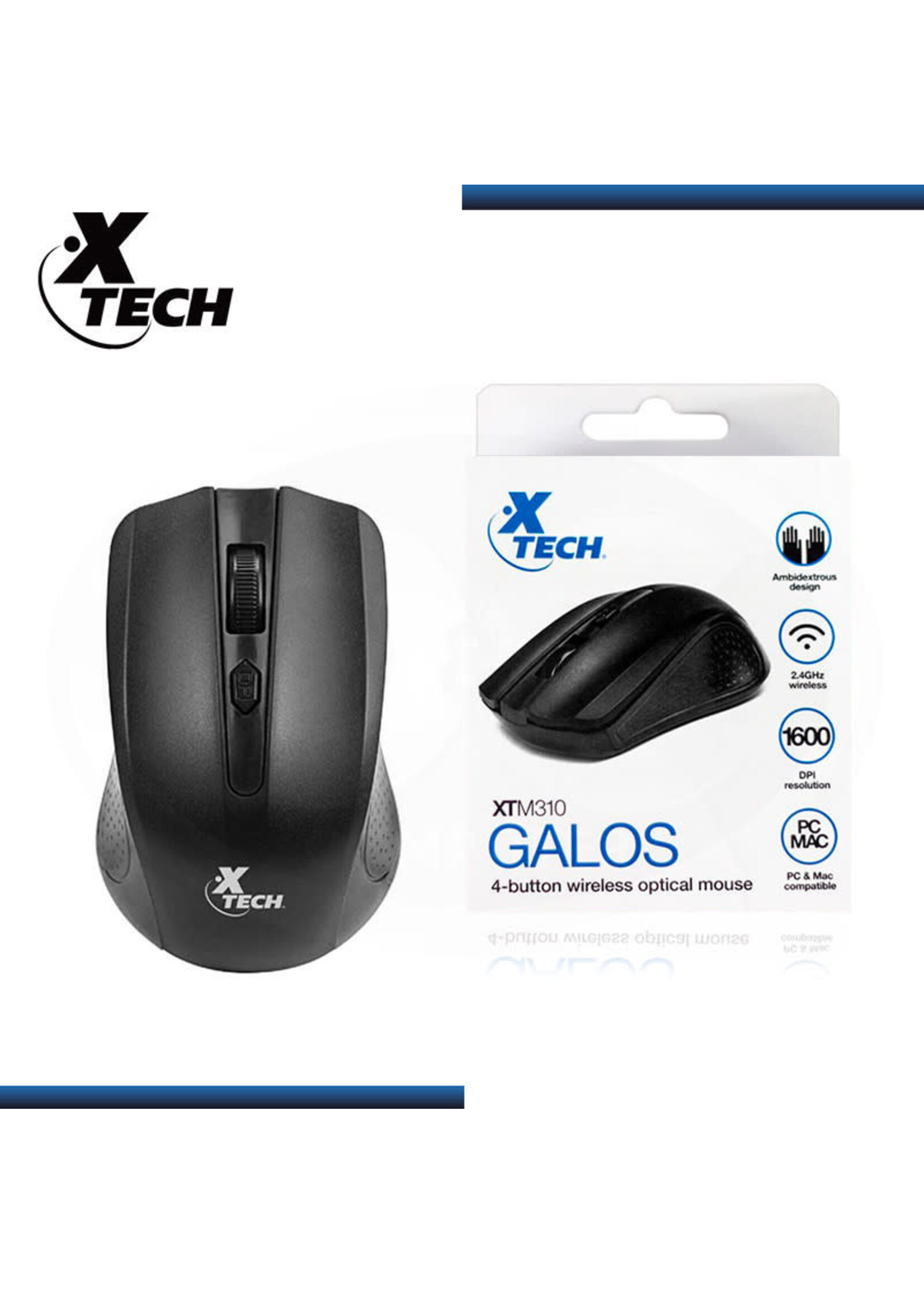 Xtech - Mouse - 2.4 GHz - Wireless - All black - 1600 dpi XTM-310BK