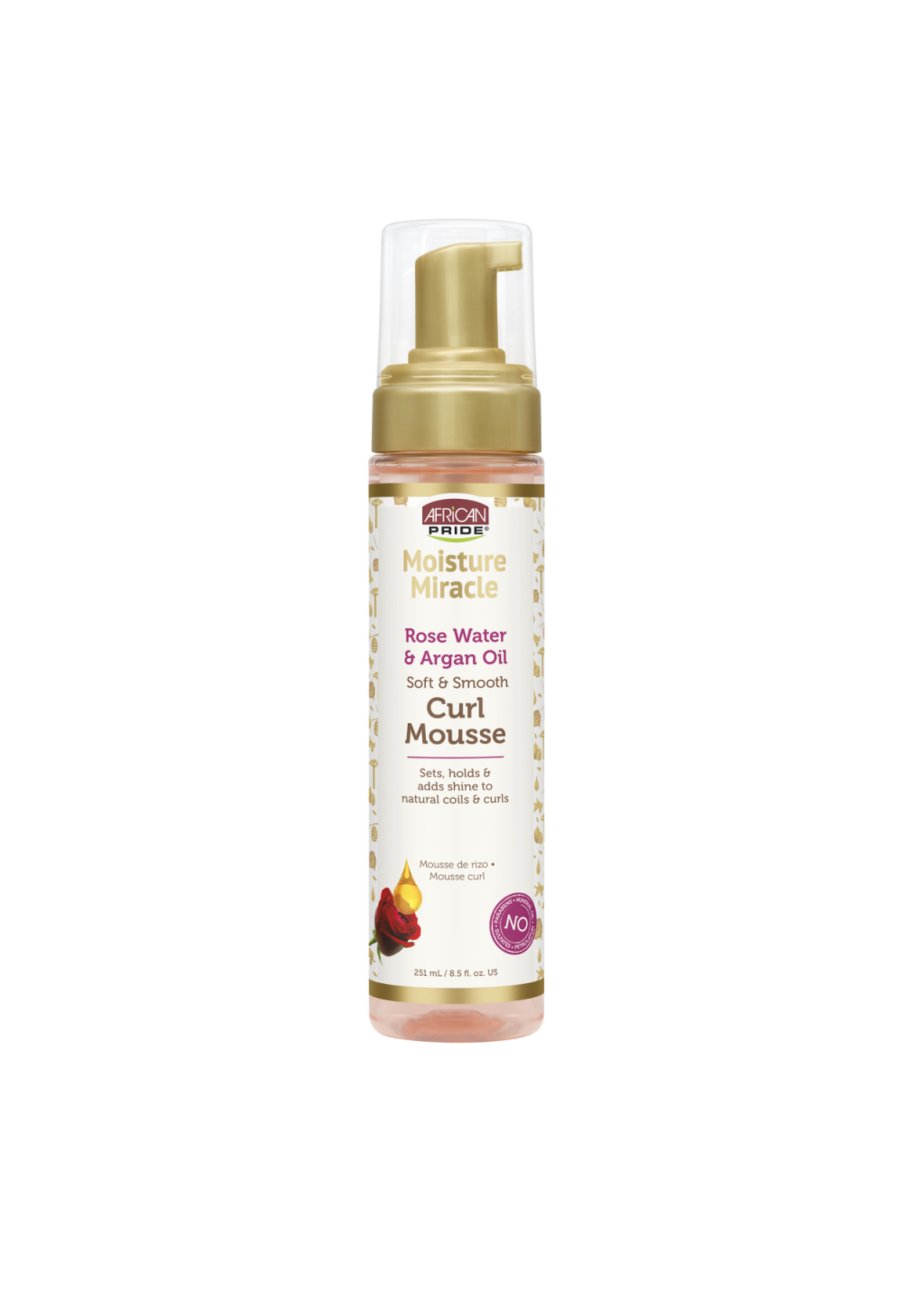 AFRICAN PRIDE AFRICAN PRIDE  MOISTURE MIRACLE ROSE WATER  & ARGAN OIL CURL MOUSSE 251ML