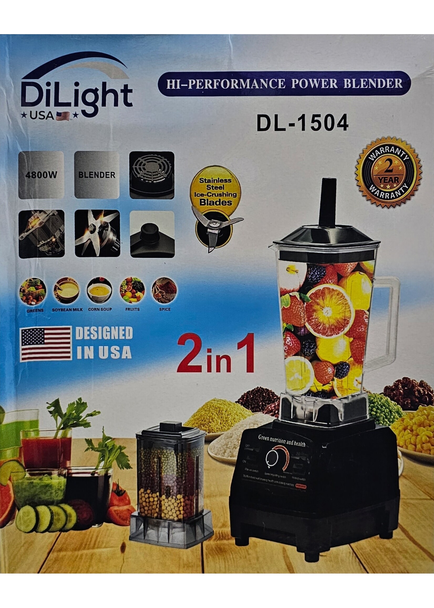 DL-BL-1504 (DILIGHT USA INDUSTRIAL BLENDER 2 IN 1 JAR 4800WATT