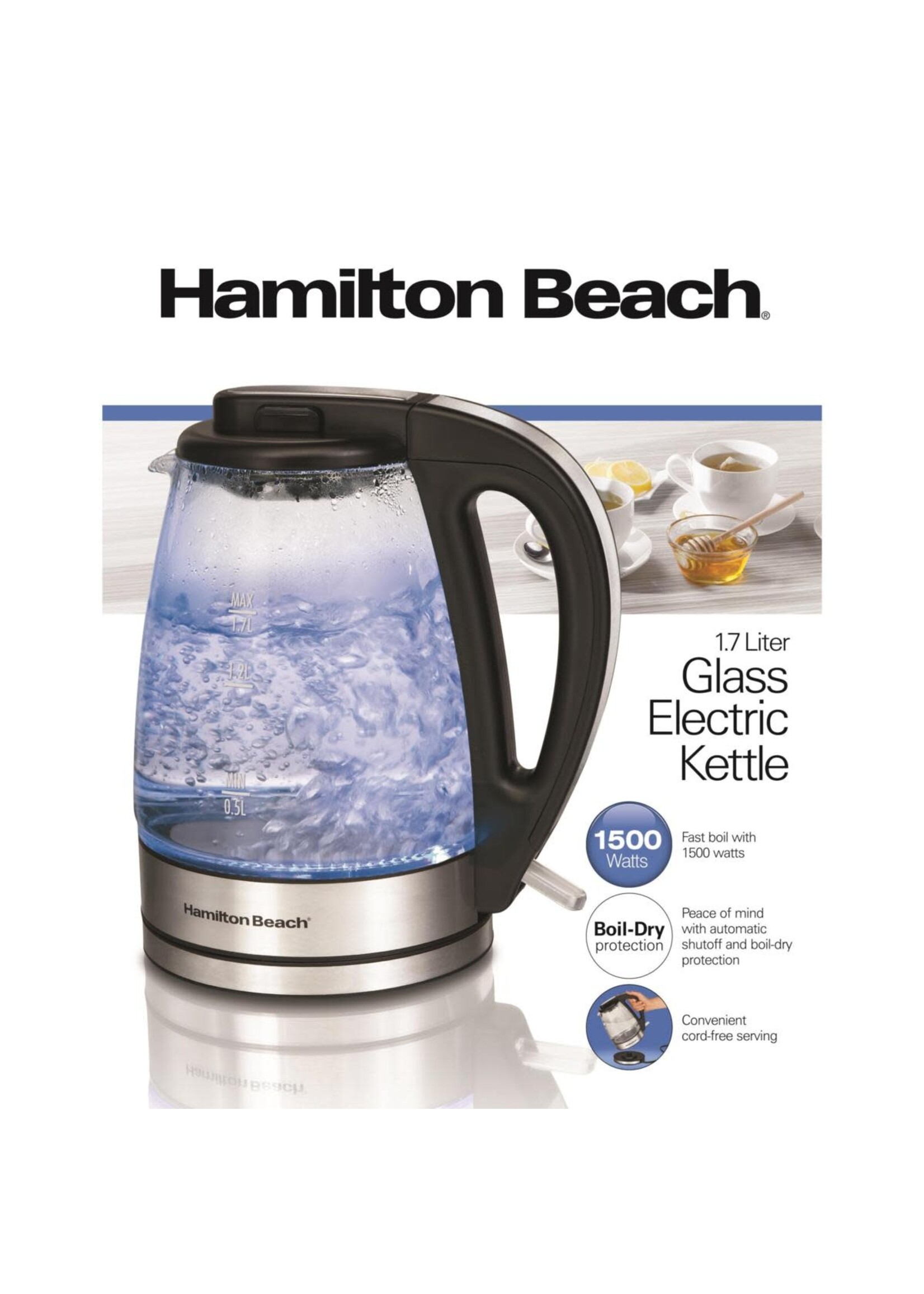 HAMILTON BEACH GLASS ELECTRIC  KETTLE 1.7 40865G