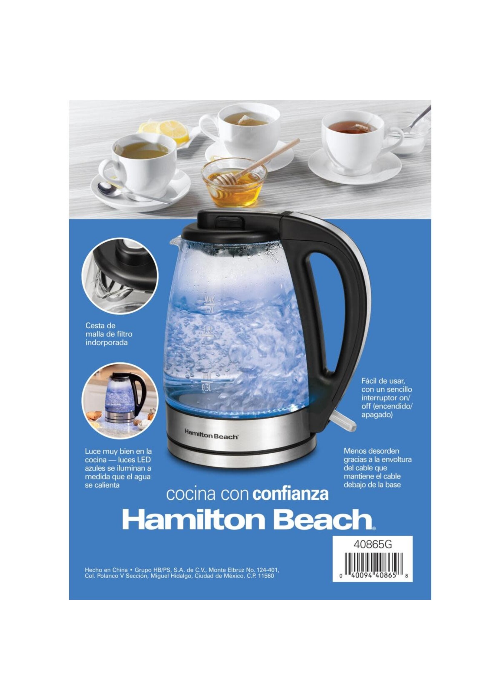 HAMILTON BEACH GLASS ELECTRIC  KETTLE 1.7 40865G