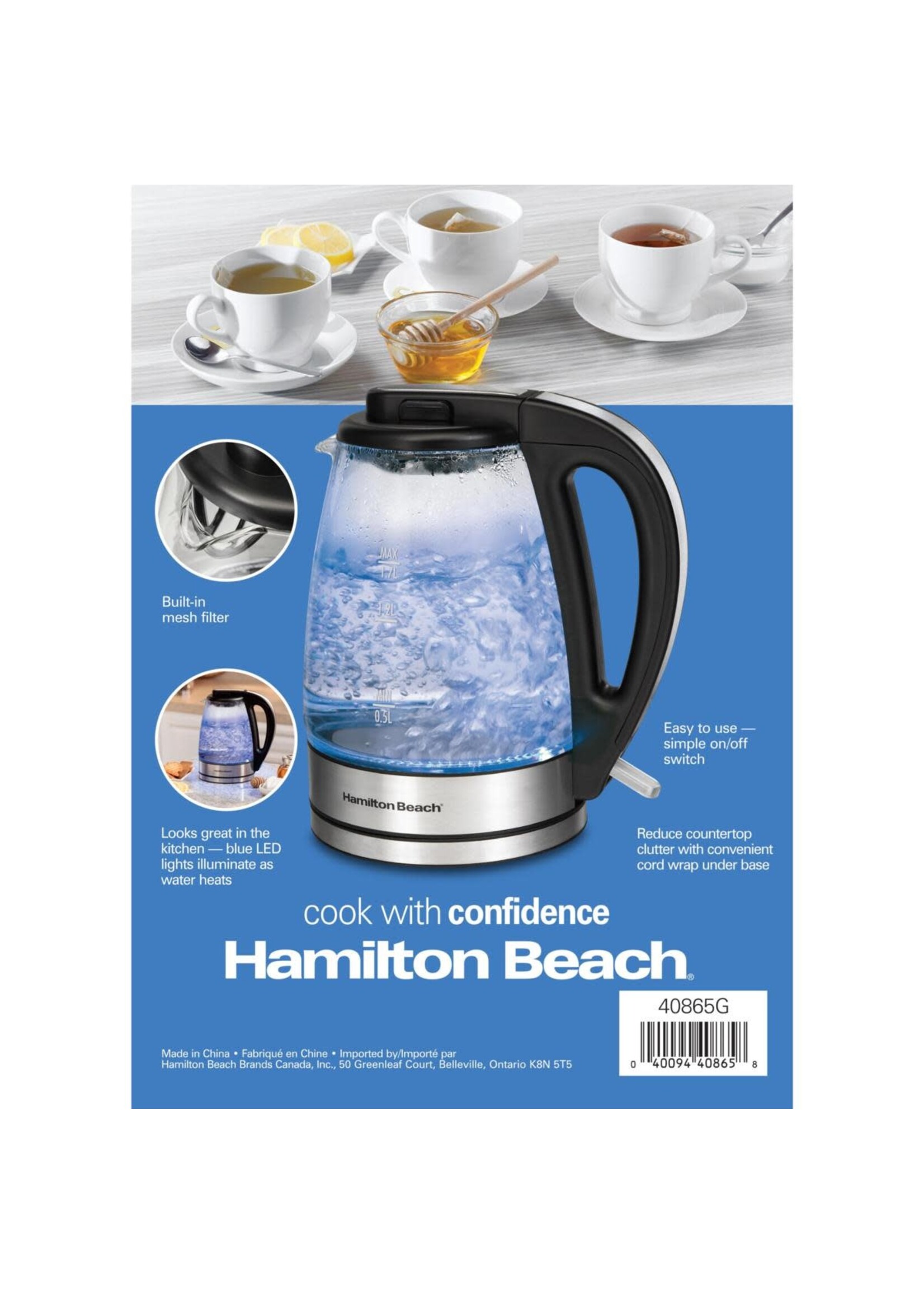 HAMILTON BEACH GLASS ELECTRIC  KETTLE 1.7 40865G