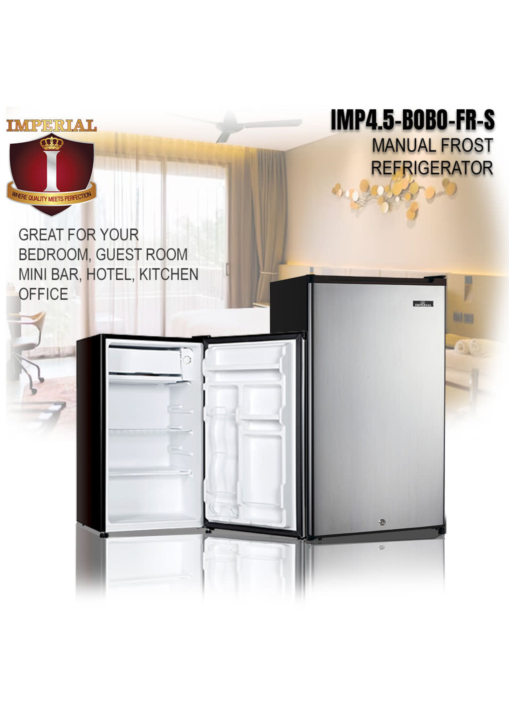 Imperial IMP4.5-BOBO-FR-S HOTEL IMPERIAL HOTEL FRIDGE -- BOBO -- LOCK & KEY -- FROST -- SILVER