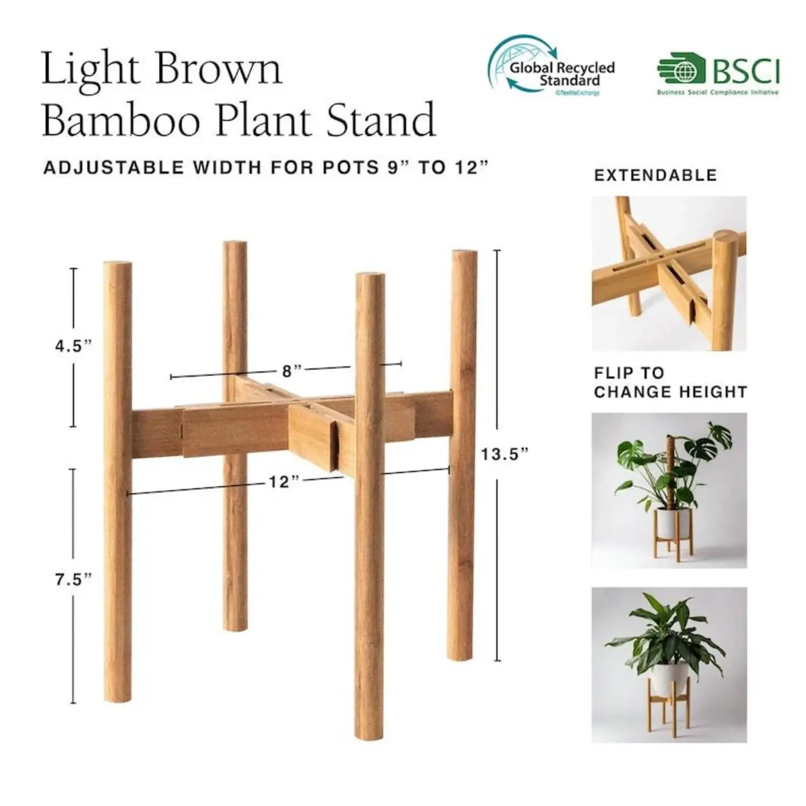 Adjustable Bamboo Plant Stand by Kanso (Light)