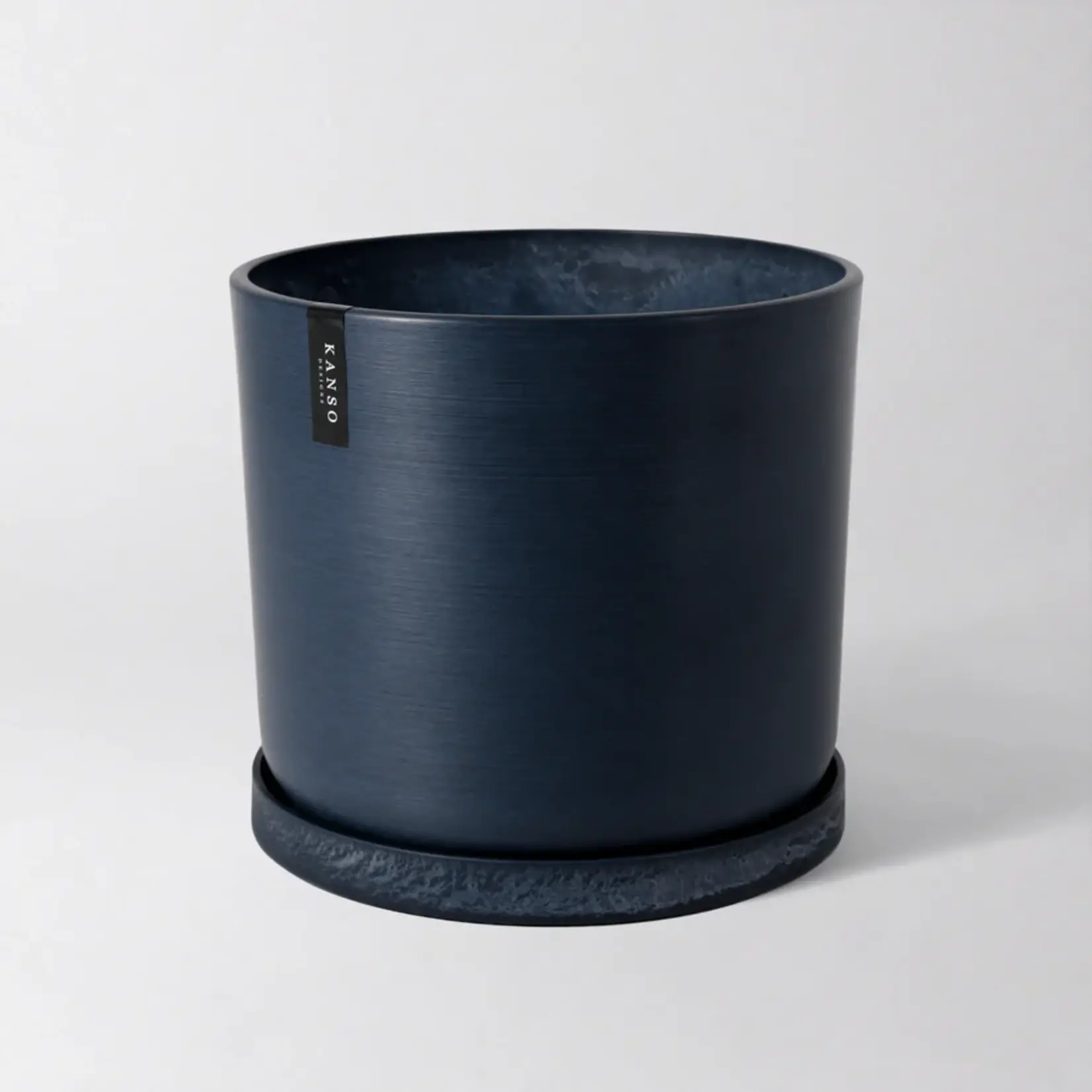 Upcycled Cylinder Pot with Saucer by Kanso Designs - Blue (fits 15")