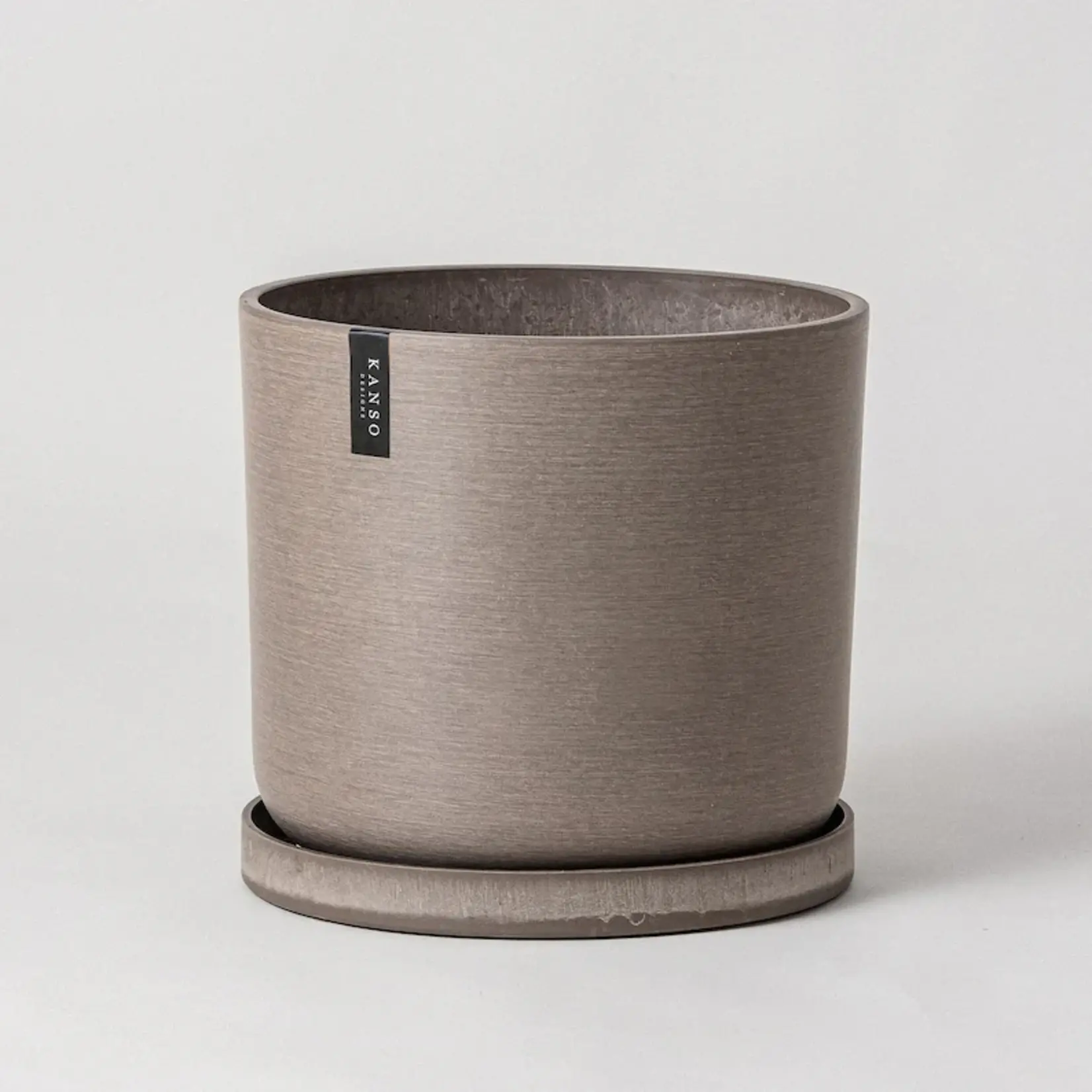 Upcycled Cylinder Pot with Saucer by Kanso Designs - Beachwood (fits 15")