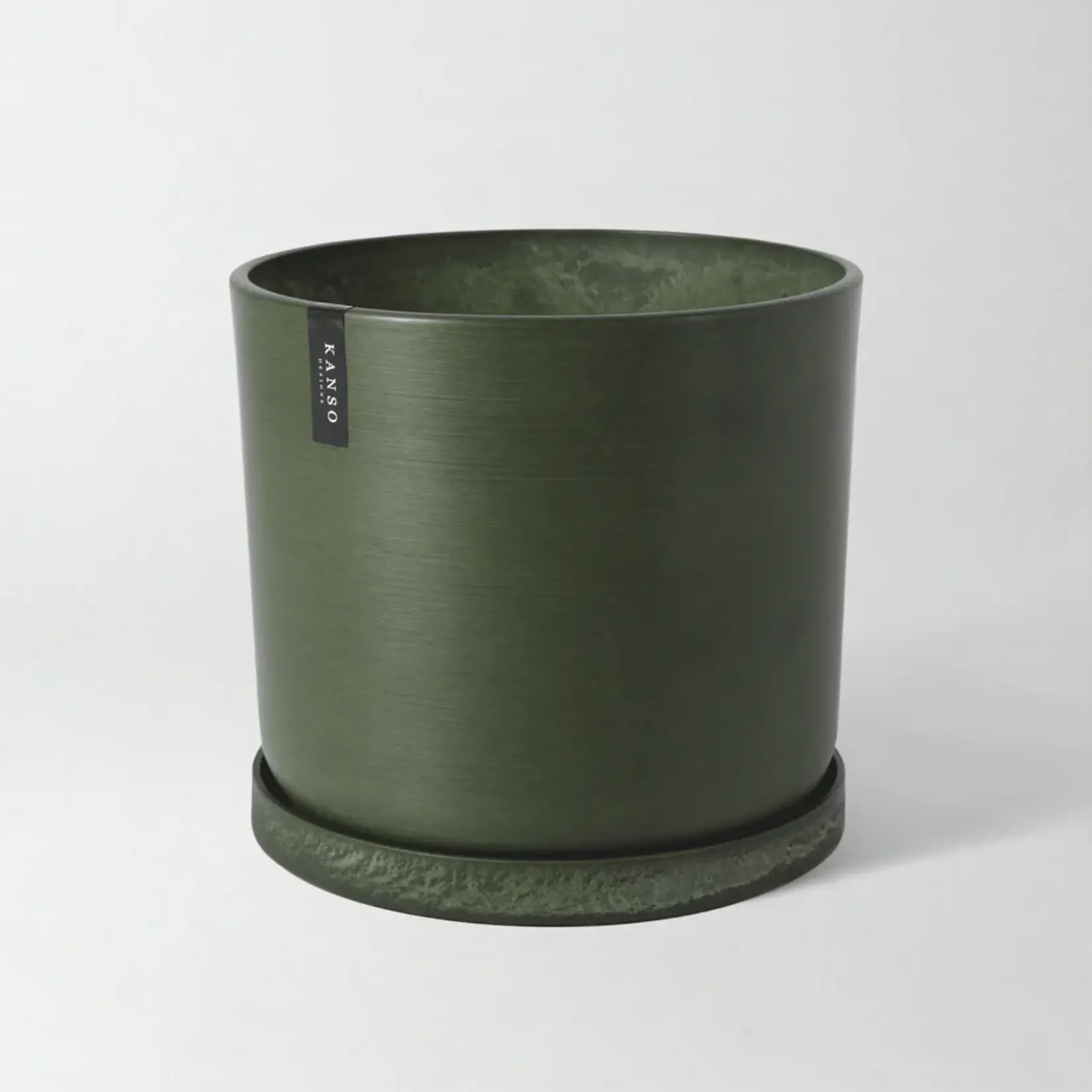 Upcycled Cylinder Pot with Saucer by Kanso Designs - Olive (fits 15")