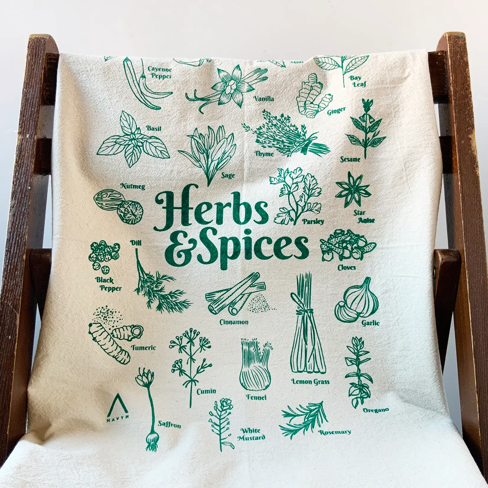 Screenprinted Tea Towel (by Havyn) Herbs