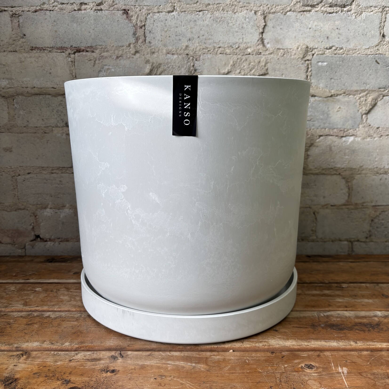 Upcycled Cylinder Pot with Saucer by Kanso Designs - Stone (fits 12")