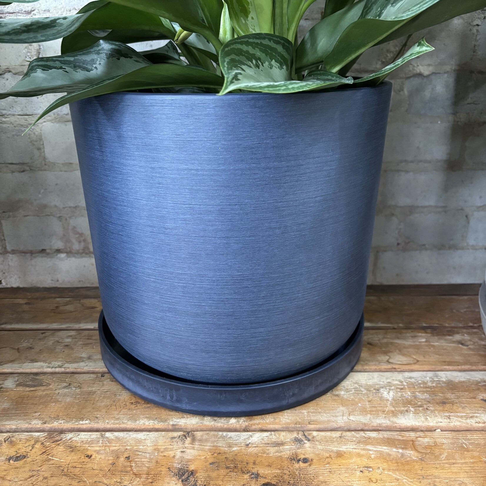 Upcycled Cylinder Pot with Saucer by Kanso Designs - Blue (fits 12")