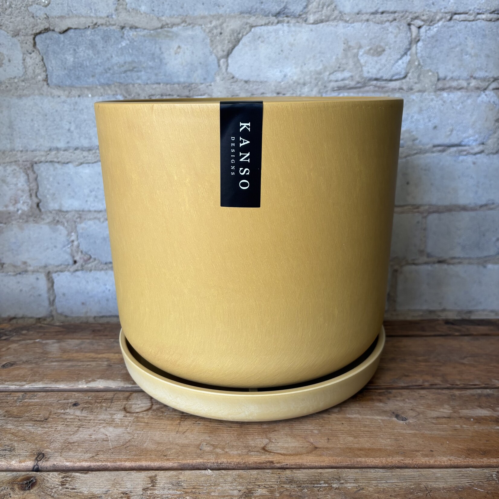 Upcycled Cylinder Pot with Saucer by Kanso Designs - Mustard Seed (fits 8")