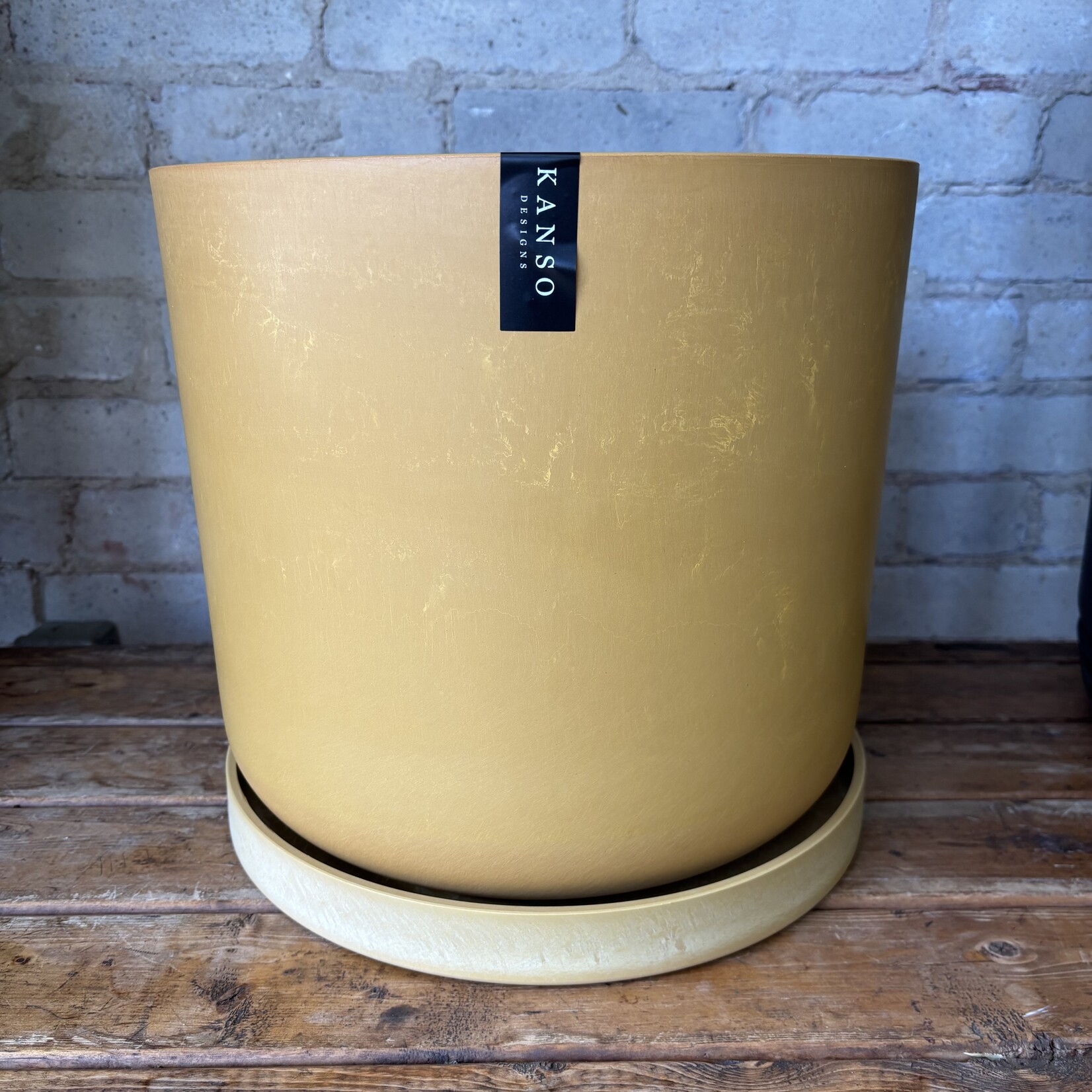 Upcycled Cylinder Pot with Saucer by Kanso Designs - Mustard Seed (fits 12")