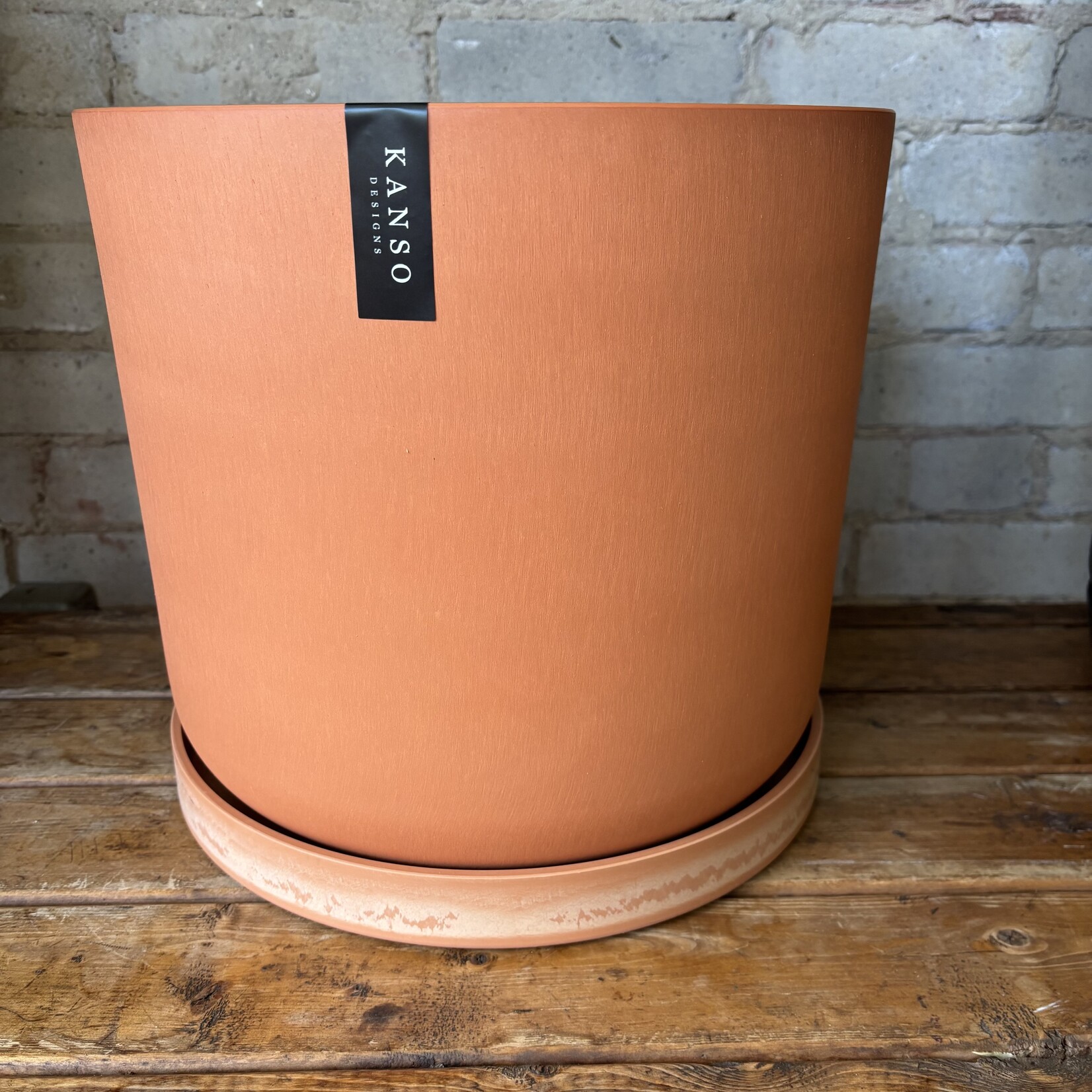 Upcycled Cylinder Pot with Saucer by Kanso Designs - Coral (fits 12")