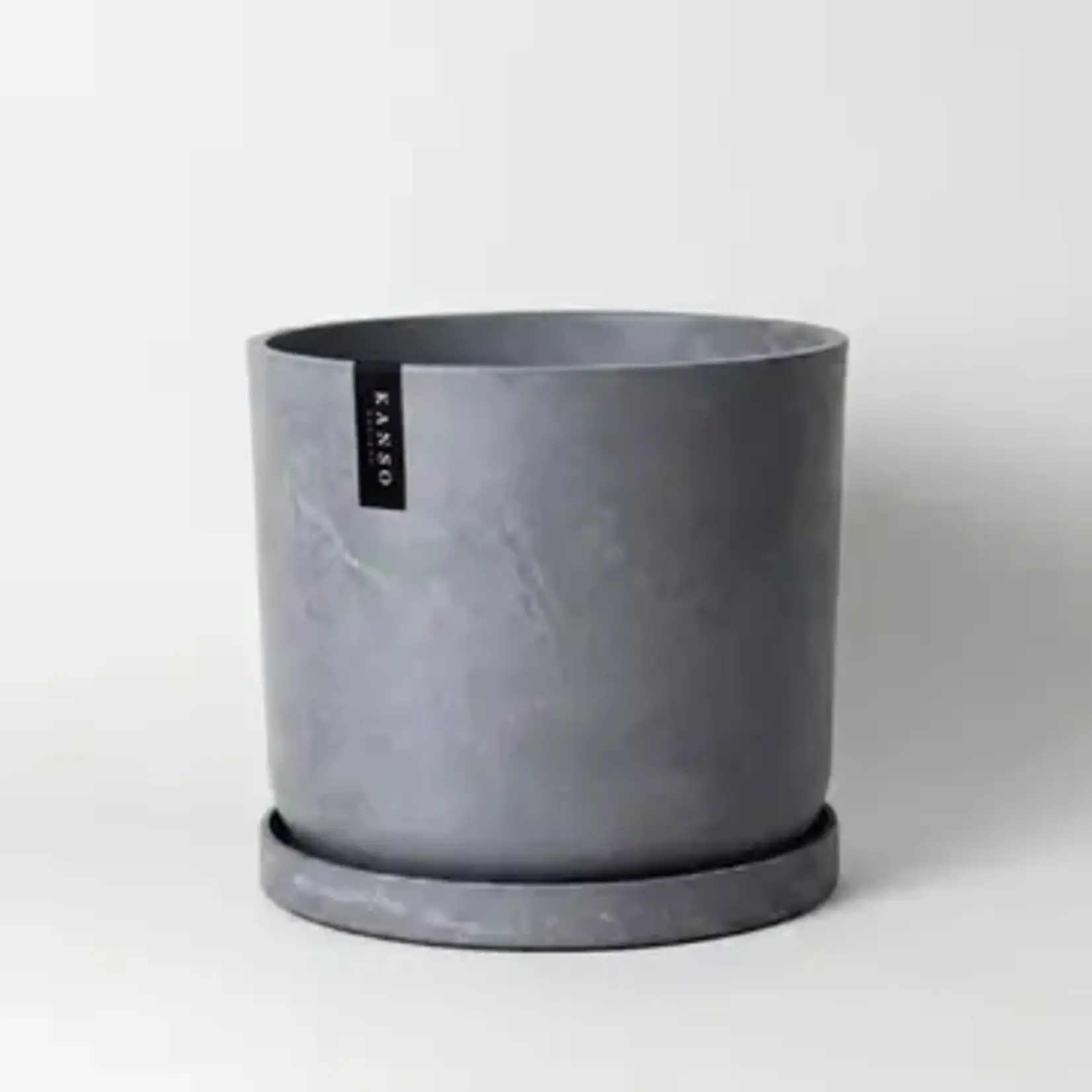 Upcycled Cylinder Pot with Saucer by Kanso Designs - Marbled Grey (fits 8")