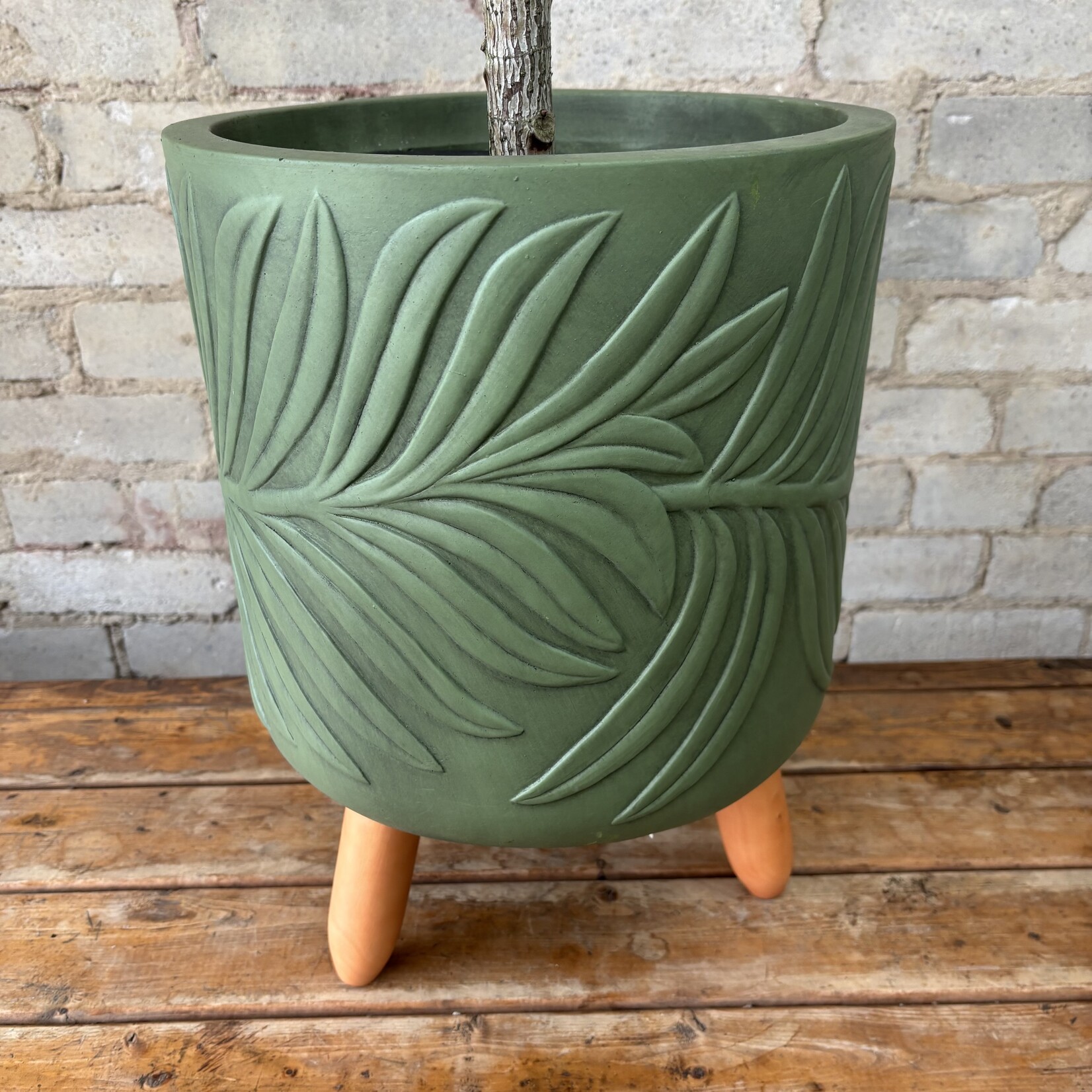Beryl Leaf Pot with legs (fits 10") Olive Green