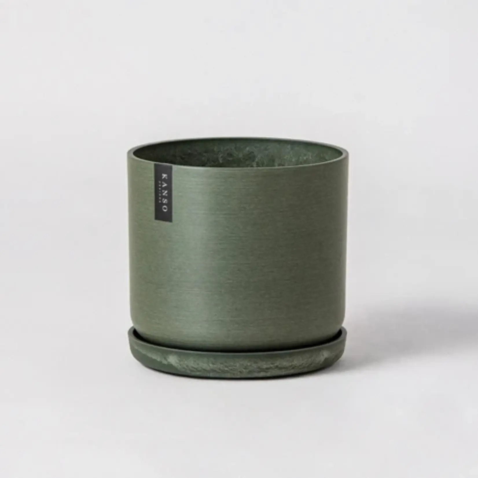 Upcycled Cylinder Pot with Saucer by Kanso Designs - Olive (fits 8")