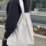Vela VELA Canvas Tote Bag - Off-White/Taupe Printed Stripe