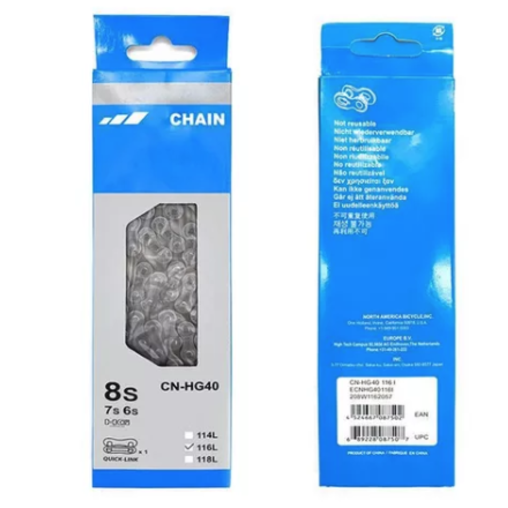 SHIMANO Cadena para bicicleta 6 a 8 velocidades HG40 116L X6 X7 X8 CN-HG40 Shimano.