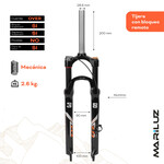 MARILUZ Tijera para bicicleta 29 suspension 28.6mm over negra. Bloqueo remoto con resorte helicoidal.