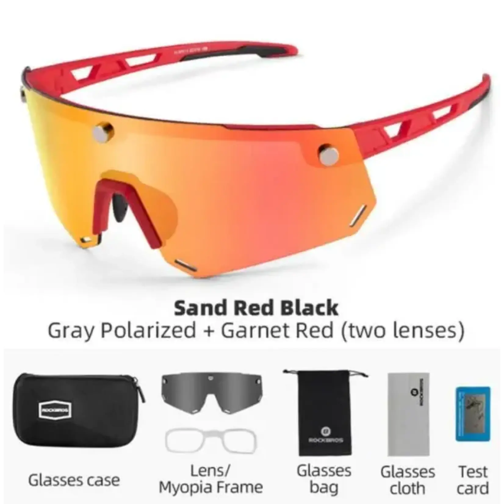 ROCKBROS Lentes Polarizados de ciclismo con 2 micas magnéticas color rojo Rockbros.