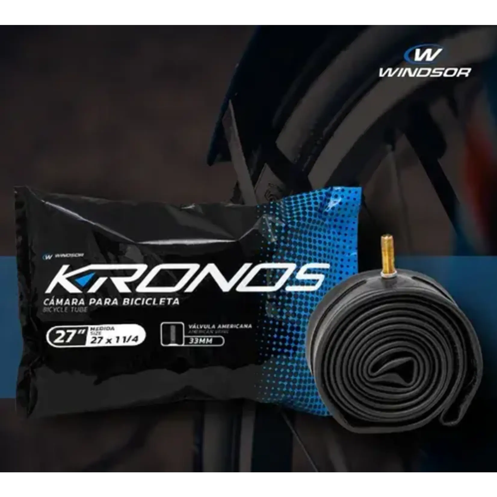 KRONOS Camara para bicicleta 27x1 1/4. Válvula americana.  Kronos