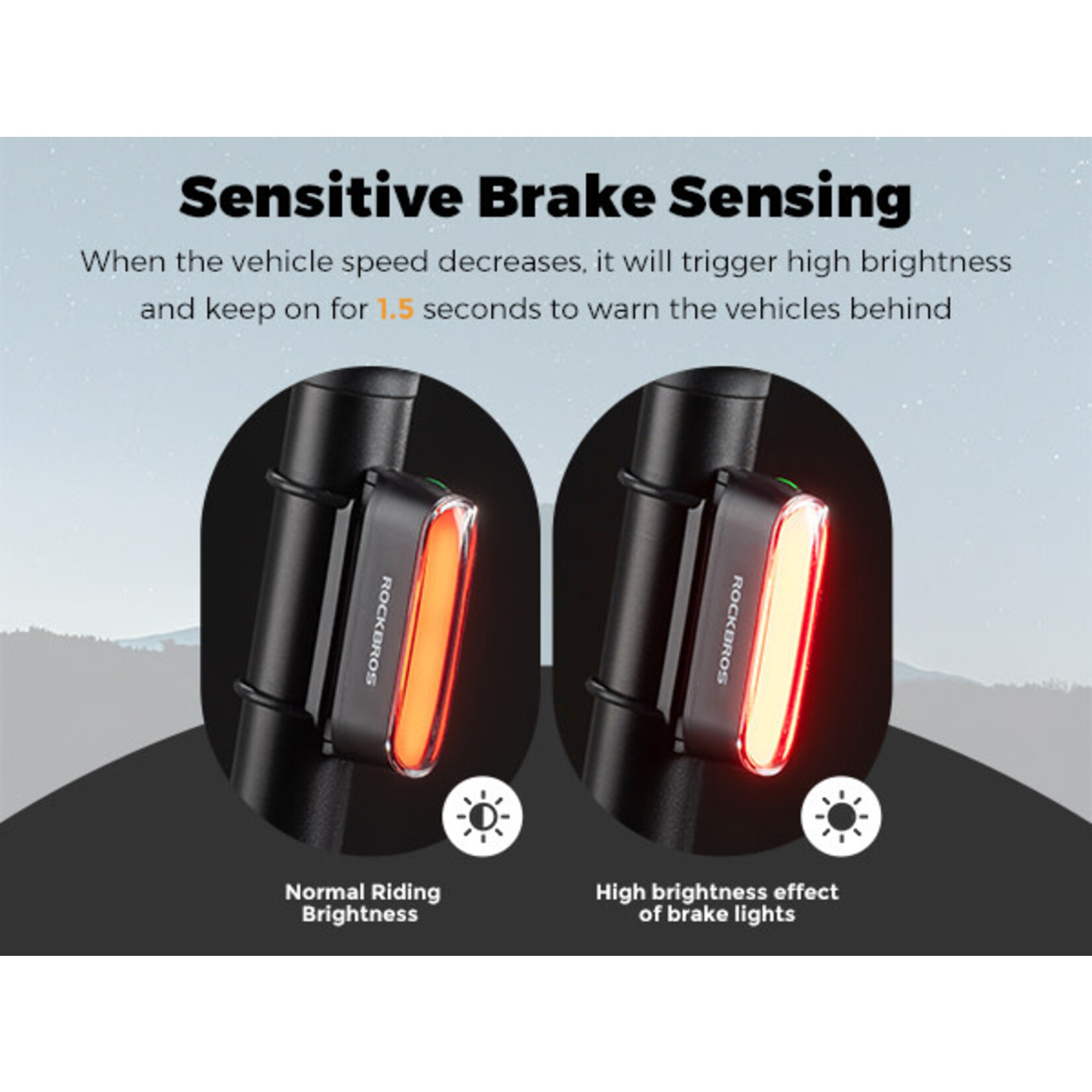 ROCKBROS Luz trasera para bicicleta smart magnetica recargable. Rockbros