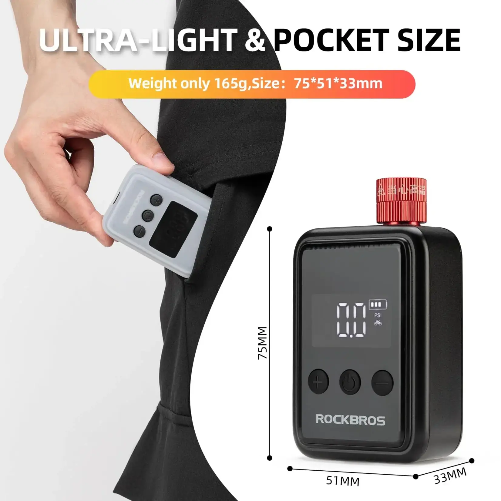 ROCKBROS Bomba eléctrica portátil con presión máxima de 150 PSI