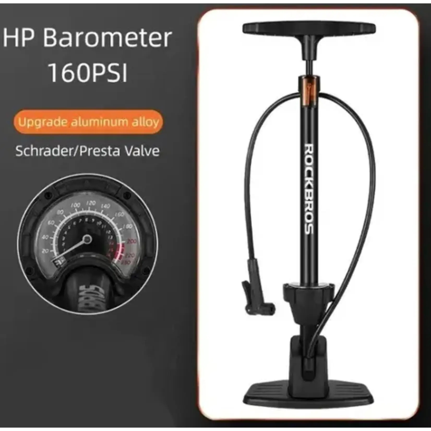 ROCKBROS Bomba de piso de aluminio para bicicleta con manometro a 160PSI. Rockbros