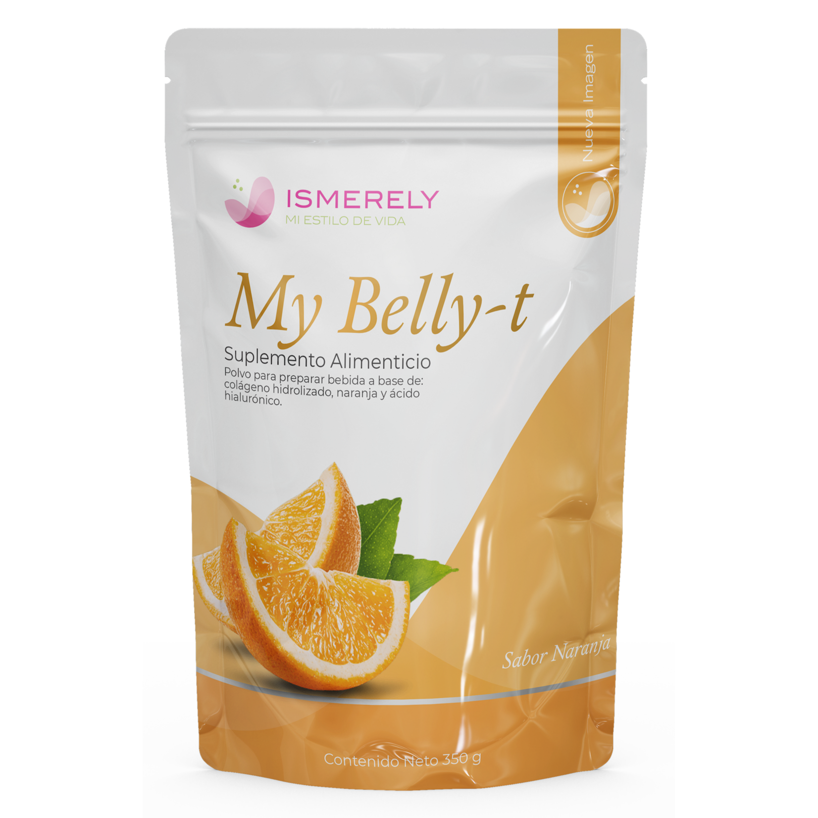 ISMERELY My Belly-t. Sabor Naranja. 350g. Polvo a base de colágeno hidrolizado, naranja y ácido hialurónico.