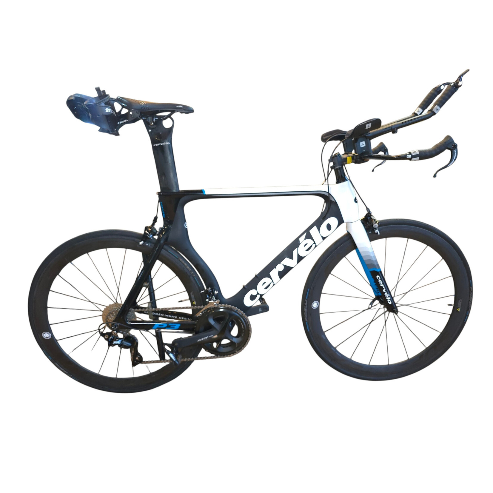 CERVÉLO Bicicleta TT (Triatlón) Semi-nueva Cervélo P3 color Blanca/negra/azul. Talla 58
