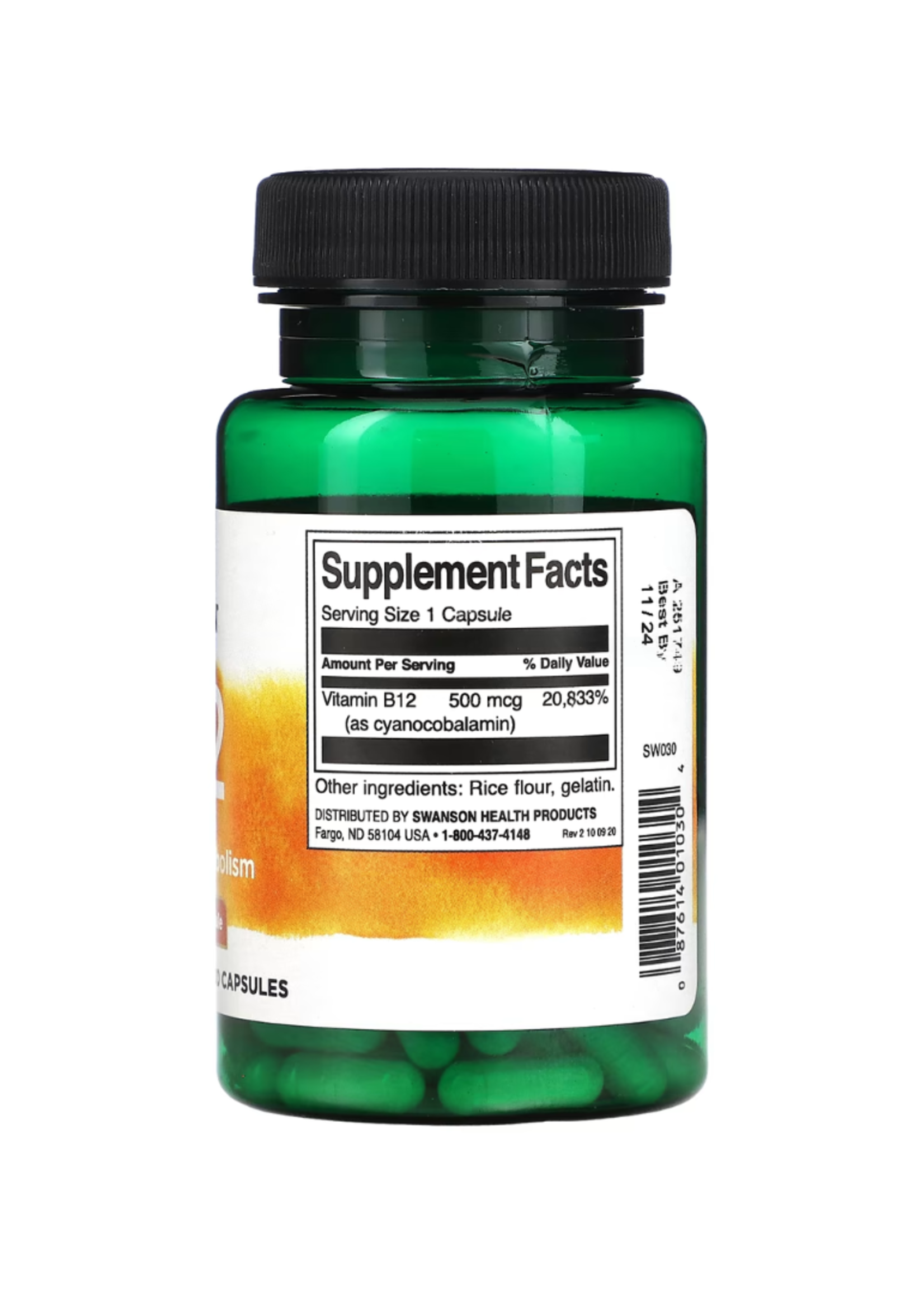 SWANSON VITAMINA B12 500MCG  SABOR FRESA SWANSON 250 CAPS