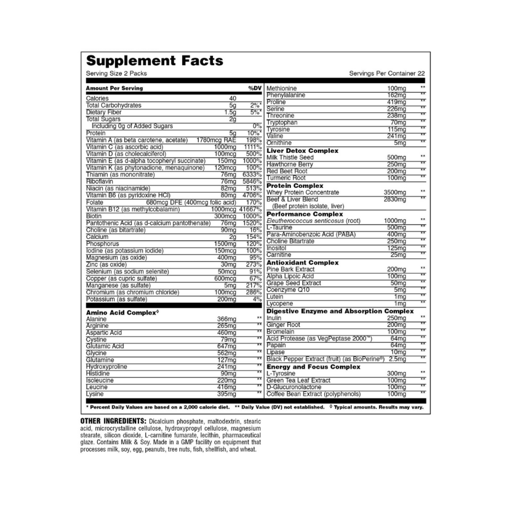 UNIVERSAL ANIMAL PAK UNIVERSAL 8PILLS C/44 PACKS