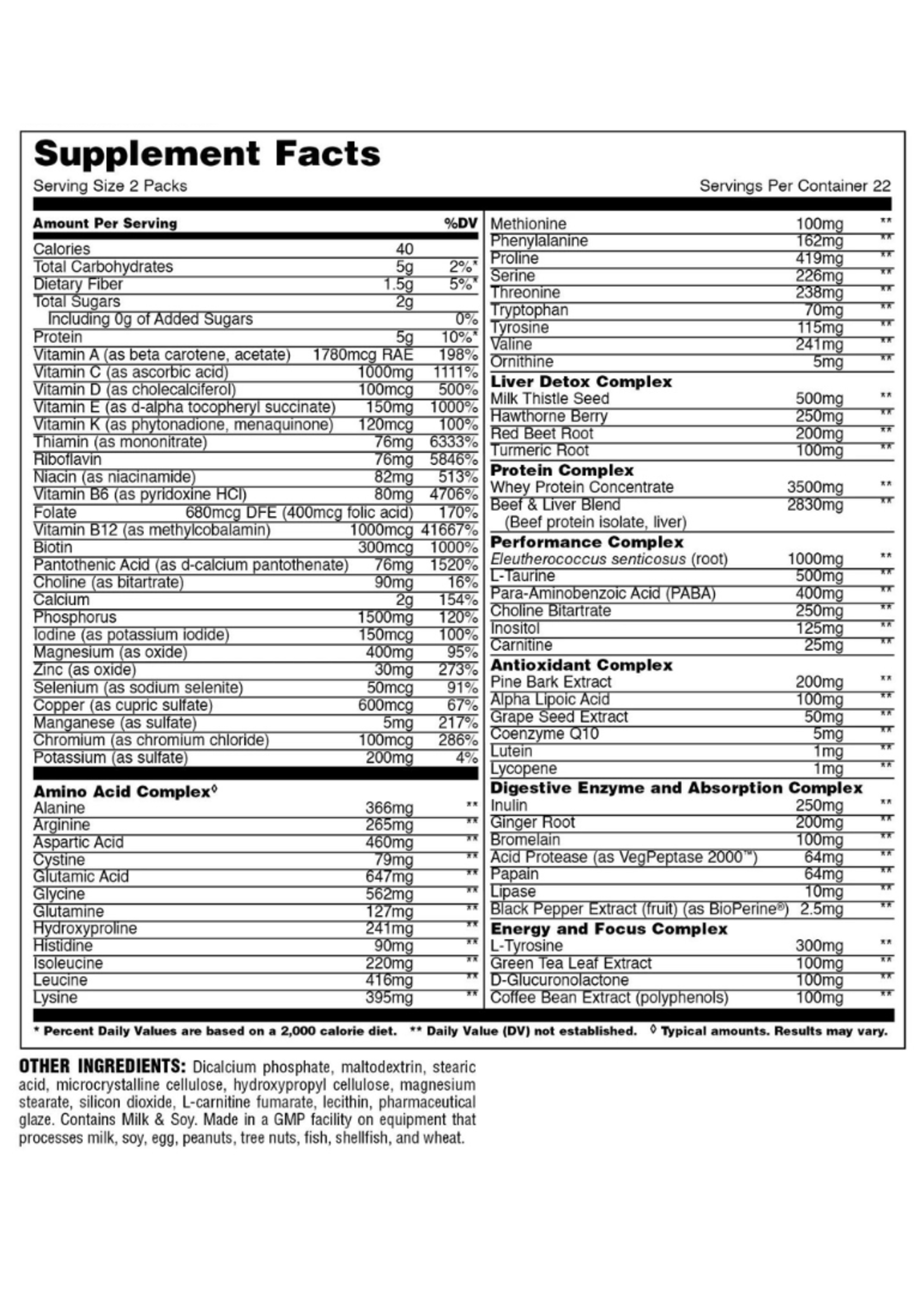 UNIVERSAL ANIMAL PAK UNIVERSAL C/44 PACKS