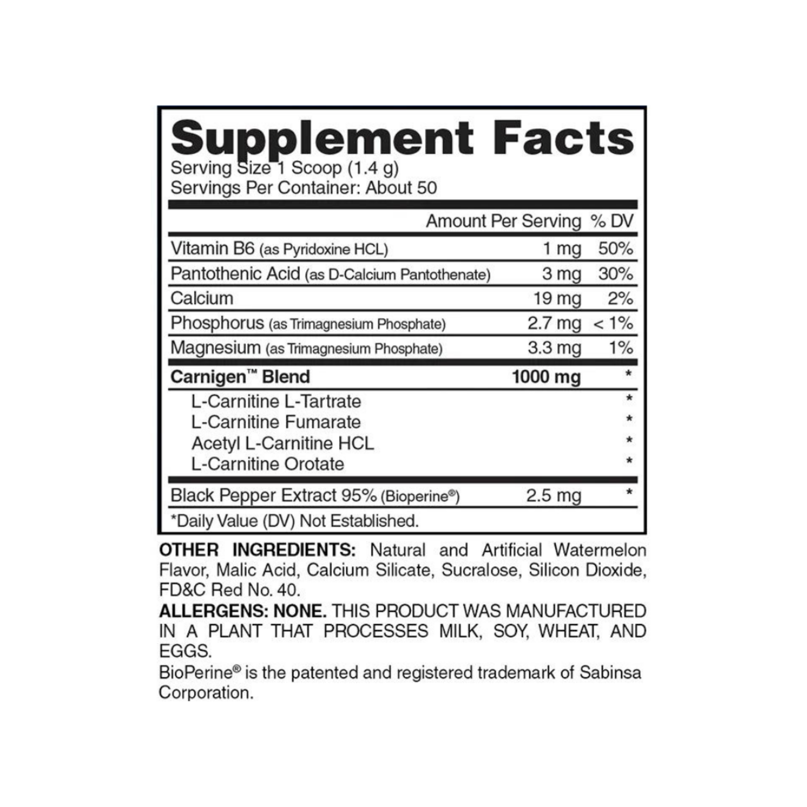 EVOGEN CARNIGEN PLUS CAFFEINE EVOGEN 50SV