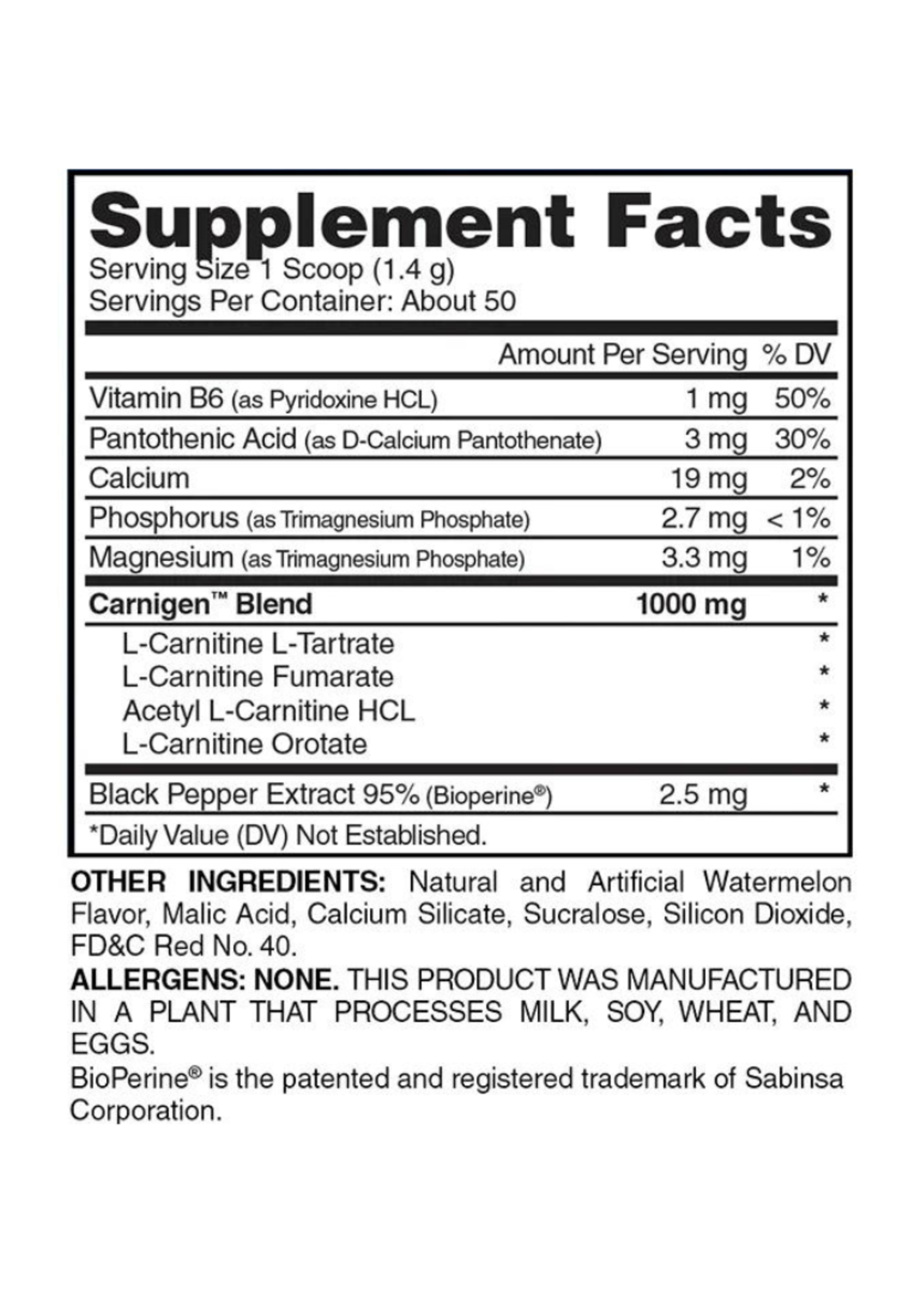 EVOGEN CARNIGEN PLUS CAFFEINE EVOGEN 50SV