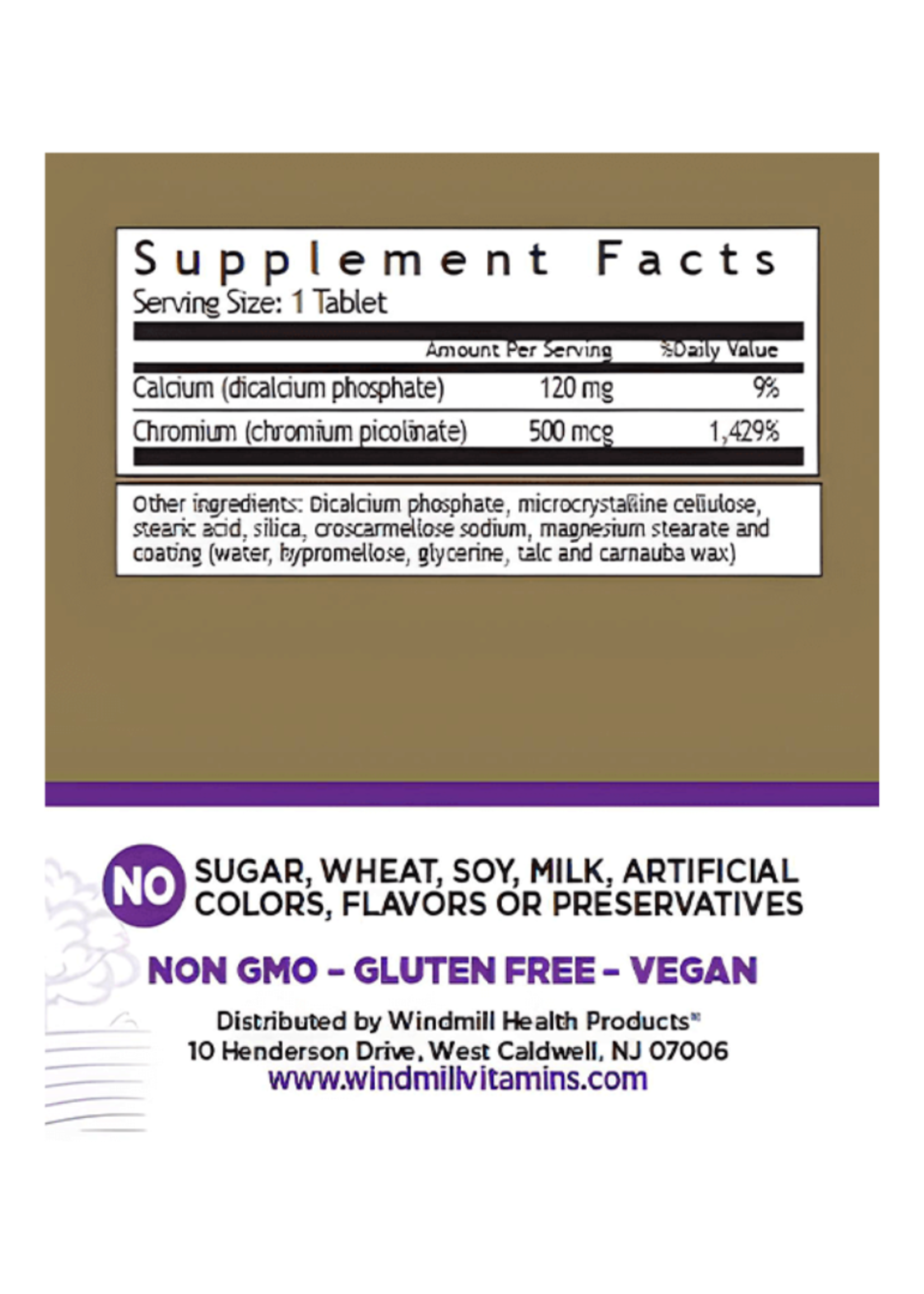 WINDMILL CHROMIUM PICOLINATE 500MG 60CT WINDMILL