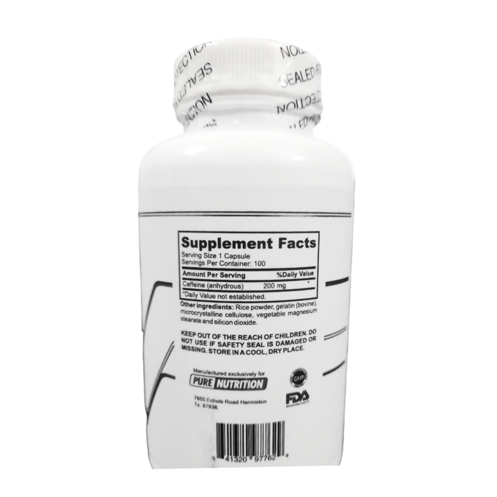 PURE NUTRITION CAFFEINE 200MG 100CAPS PURE NUTRITION