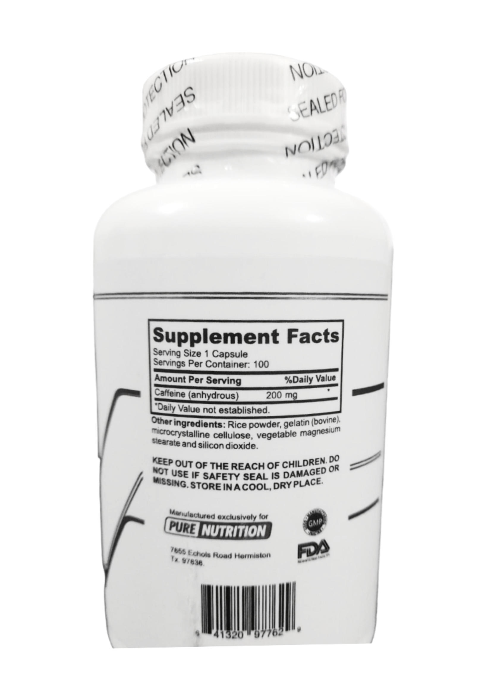 PURE NUTRITION CAFFEINE 200MG 100CAPS PURE NUTRITION