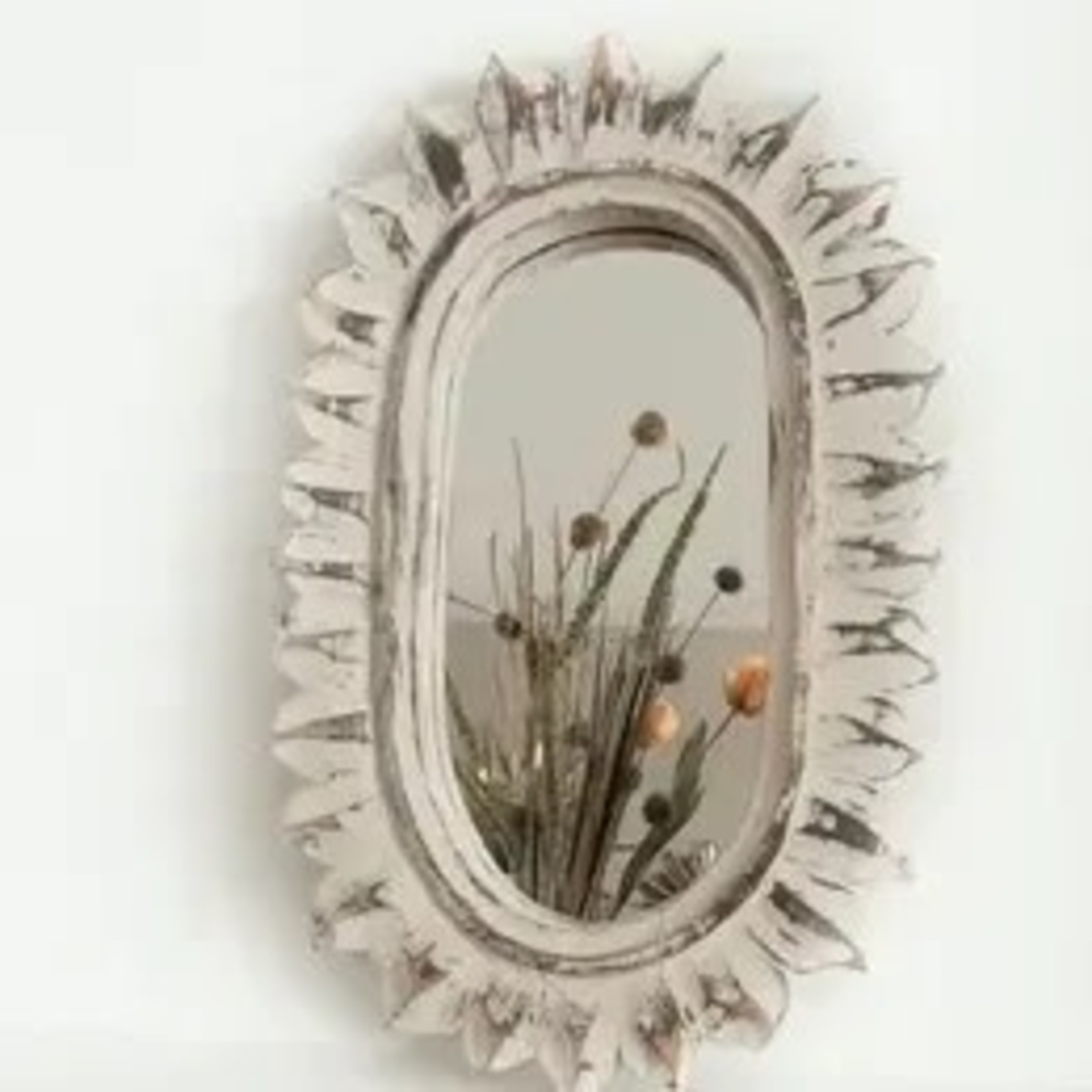 Cottage Carved Wood Oval Sun Mirror