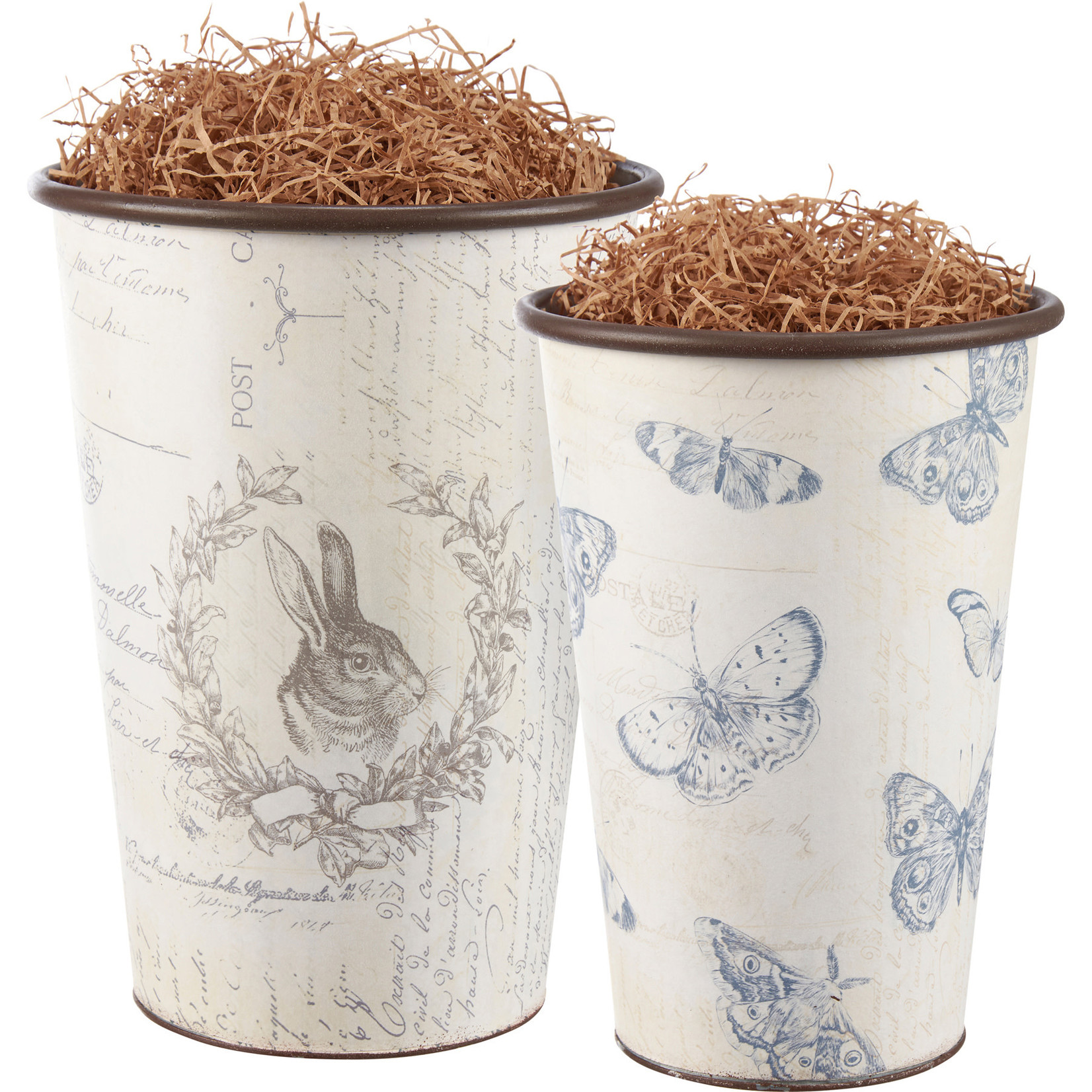 Prim By Kathy Rabbit Crest And Butterflies Bucket Set 2