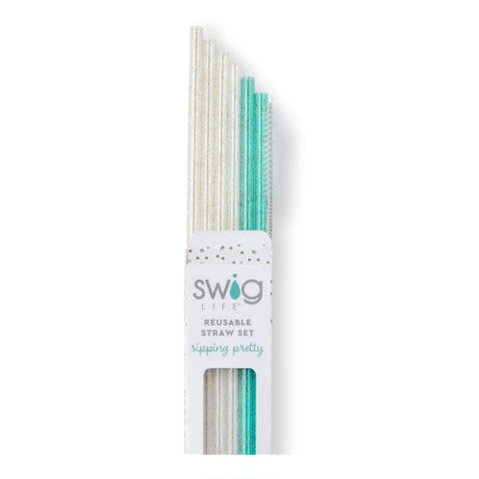 swig life Glitter Clear + Aqua Reusable Straw Set