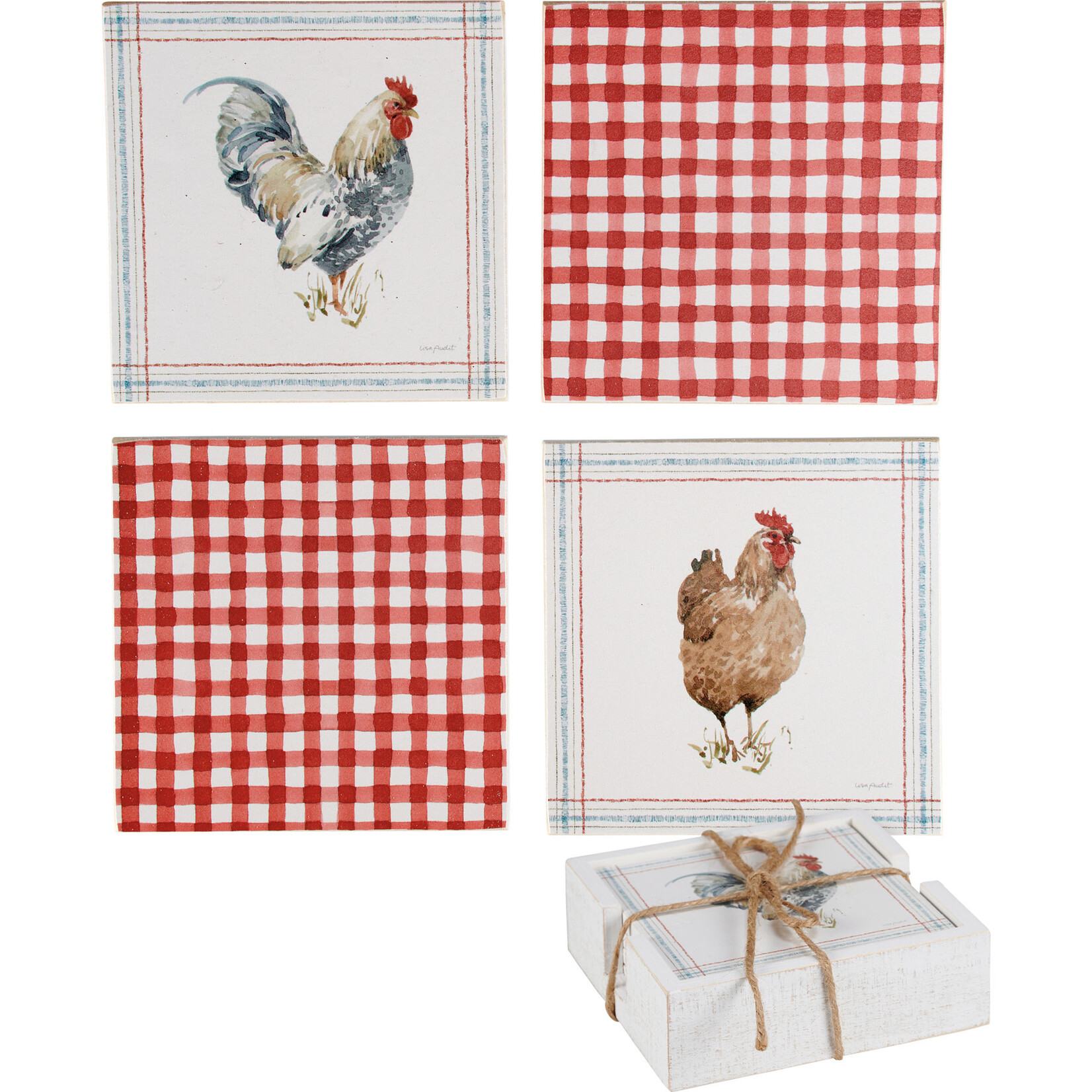 Prim By Kathy Roosters Coaster Set
