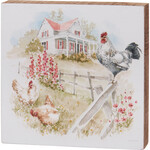 Prim By Kathy Farm Roosters Block Sign