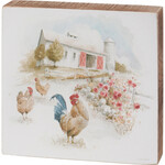 Prim By Kathy Barnyard Roosters Block Sign