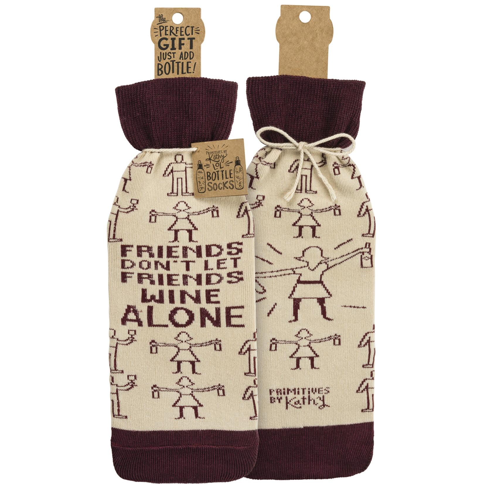 Prim By Kathy Don't Let Friends Wine Alone Bottle Sock