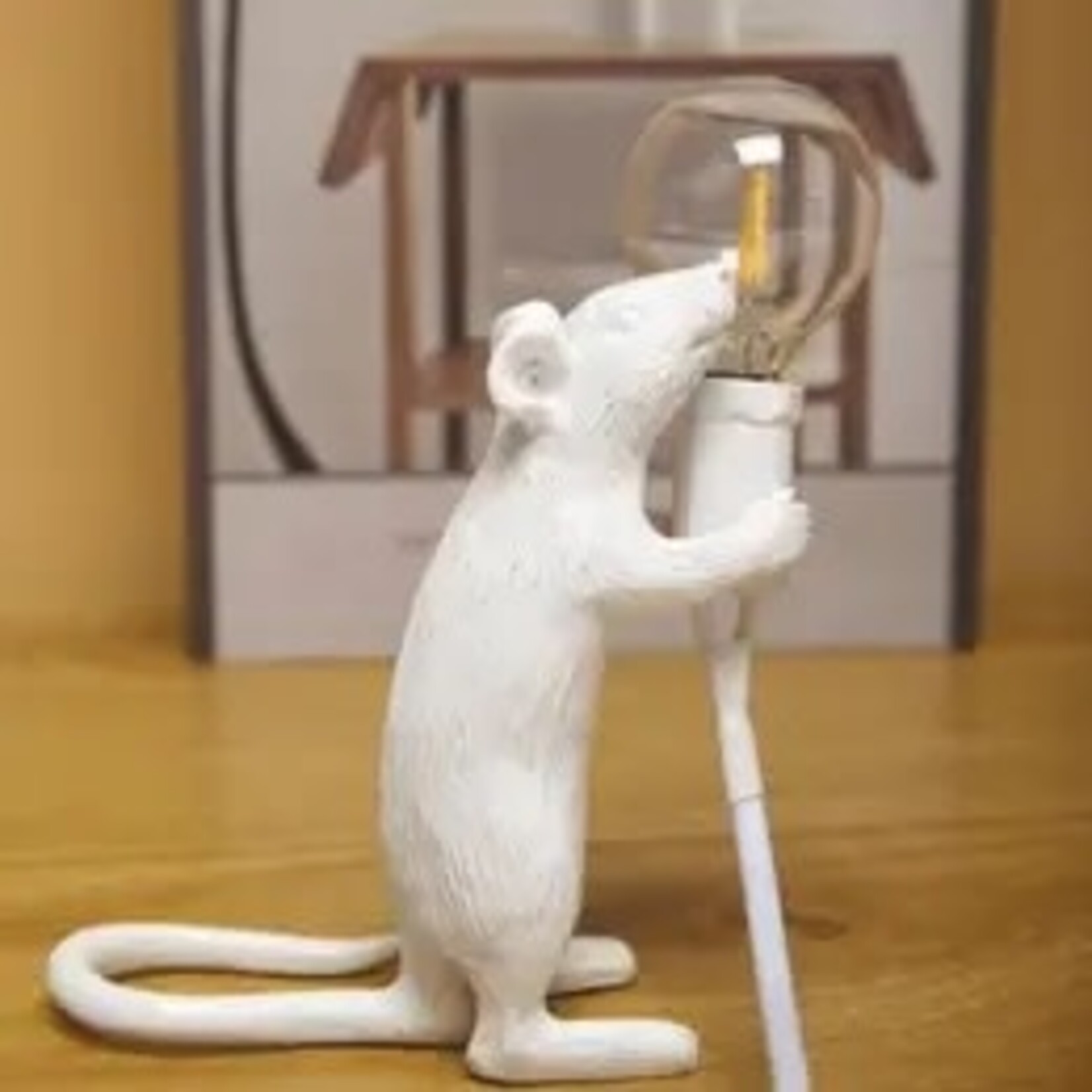 Faire White Mouse Resin Night Light Look Up