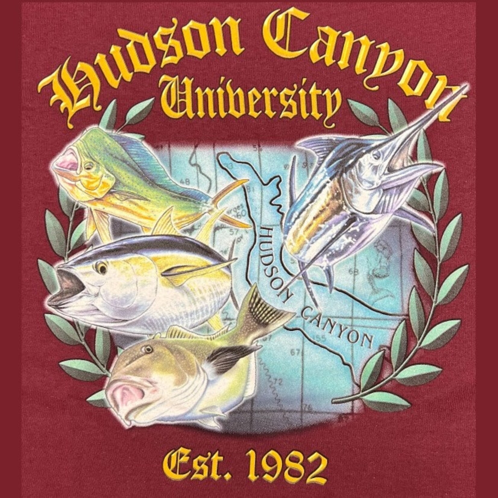The Reel Seat hudson canyon university t-shirt