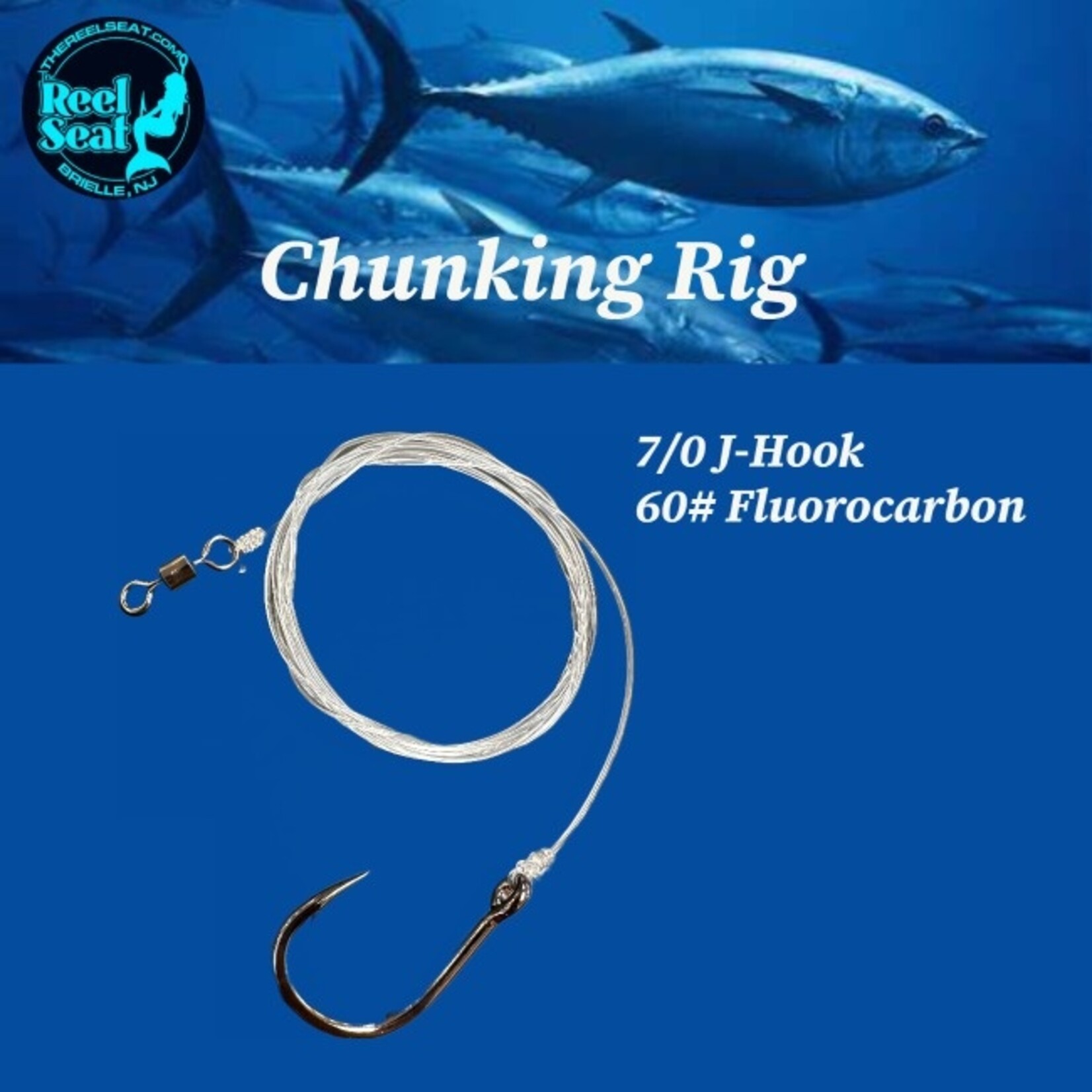 The Reel Seat RS Chunking Rig 7/0 J hook 60lbs Fluorocarbon