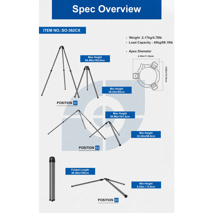 LeoFoto SO-362CX Inverted Outdoors Series Carbon Fiber Tripod with 75mm Bowl + Platform