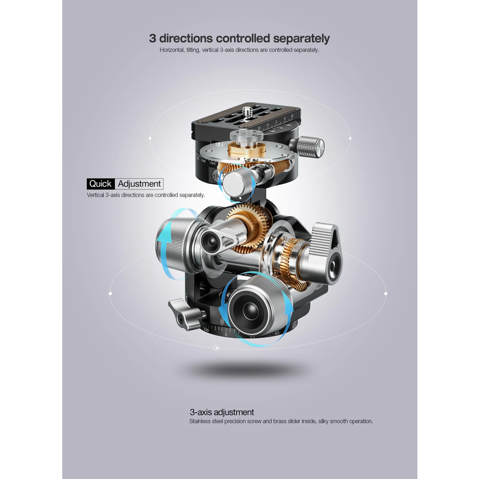 LeoFoto G4 Pro Four Way Geared Head with Geared Panning Adapter | Arca Compatible